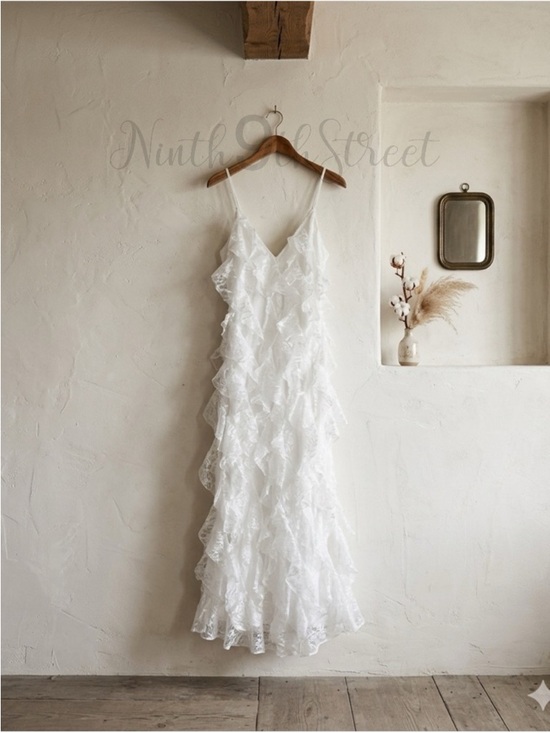 BHLDN Dresses & Skirts - BHLDN Jia Bias-Cut Lace Ruffled V-Neck Gown White Bridal Slip Dress NWT 6
